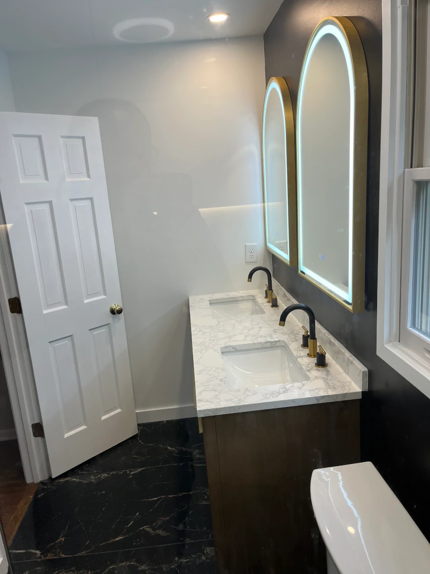 modern bathroom vanity with LED mirrors